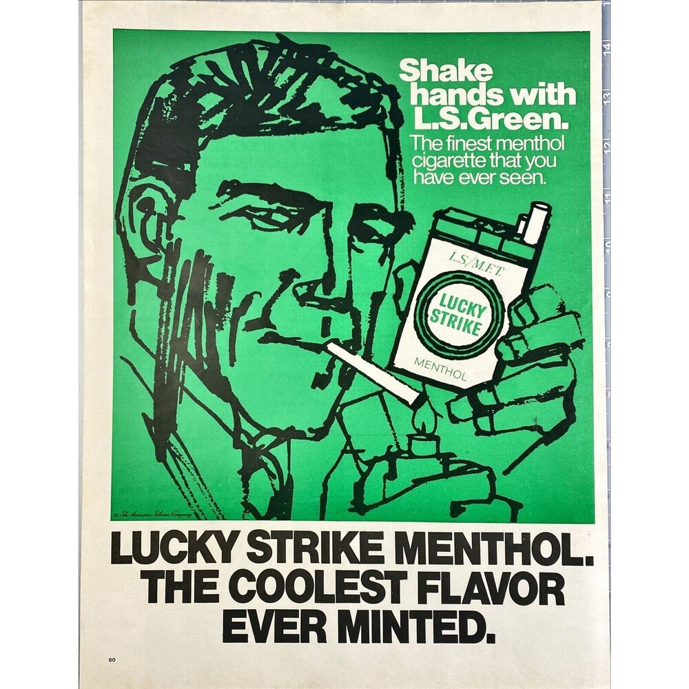 Lucky Strike Menthol "The Coolest Flavor Ever Minted." Vintage Print Ad 1967